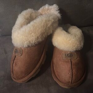 UGG Brown and Cream Sheepskin Slippers with Rubber Sole